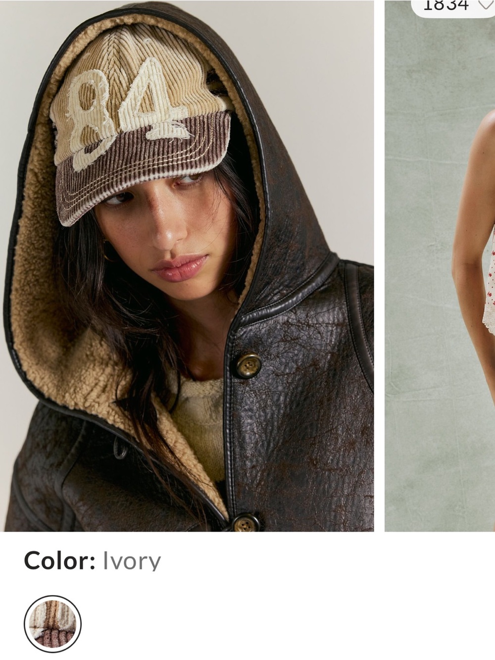 Free People Hollie Varaity Ivory & Brown Corduroy Baseball Cap with '84' Patch - Picture 12 of 15